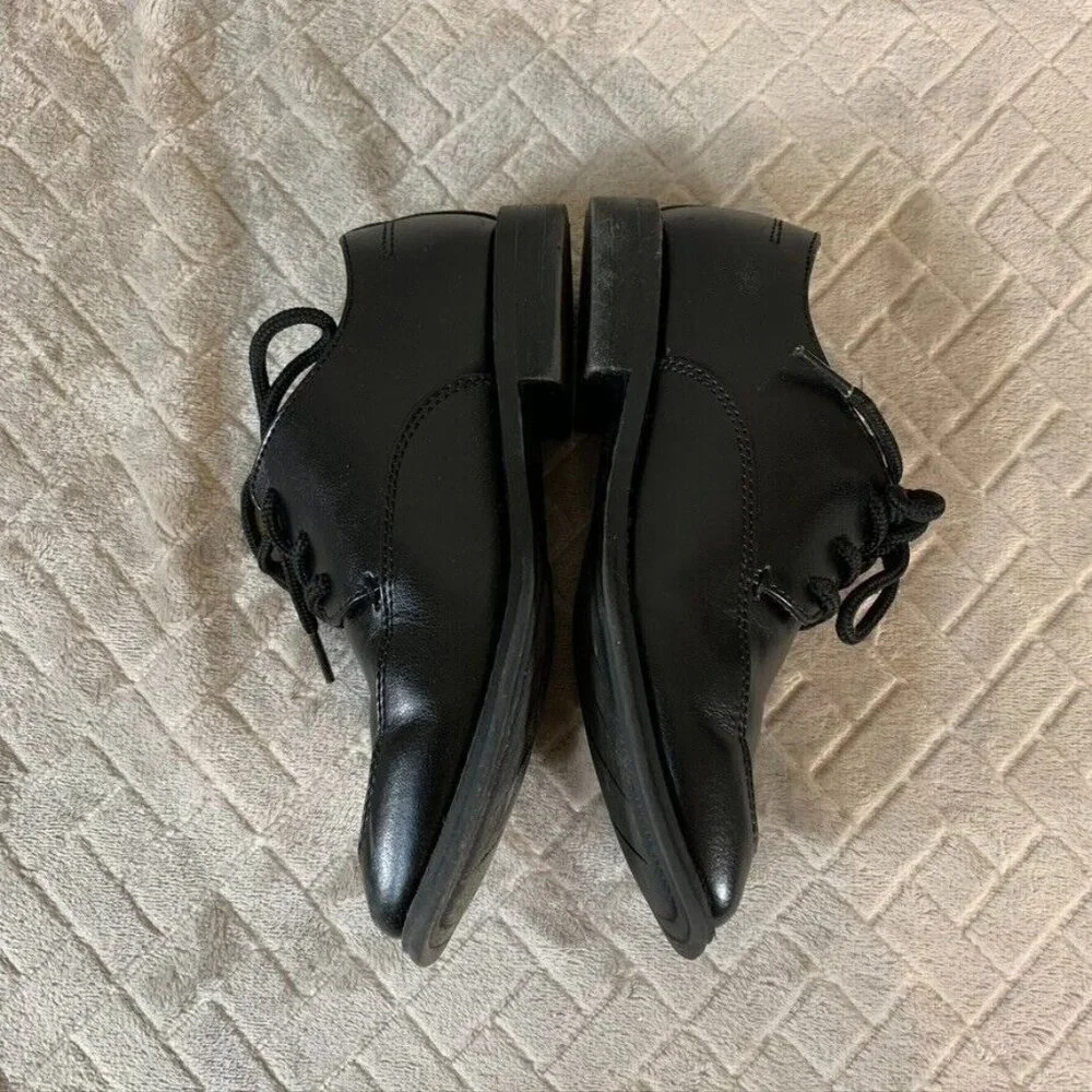 Sonoma Boy Size 1 Dress Shoes Black Shiny Faux Leather with Suspenders & Bow Tie